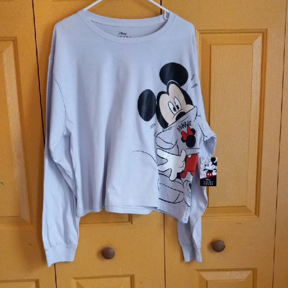 Disney Mickey & Minnier Mouse Long Sleeve  Tee - Light Gray